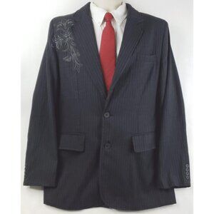 Machine Blazer Jacket Mens Large Gray Chalk Striped Celtic Cross Notch Lapel